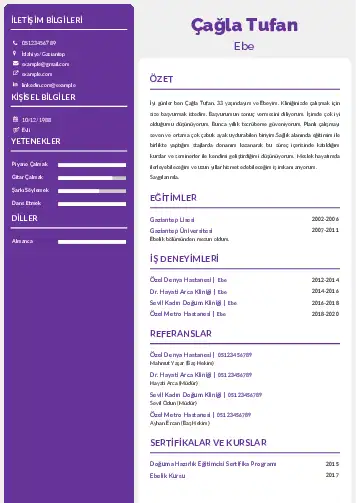 Ebe Cv Örnekleri cv indir